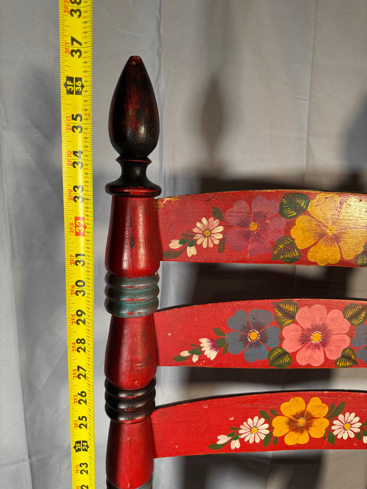 Hand-Painted Folk Art Ladderback Chair with Rush Seat