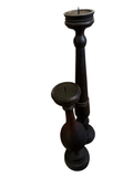 Turned Wood Pricket Candlesticks Pair Ebonized Dark Walnut 24in 17in Very Good