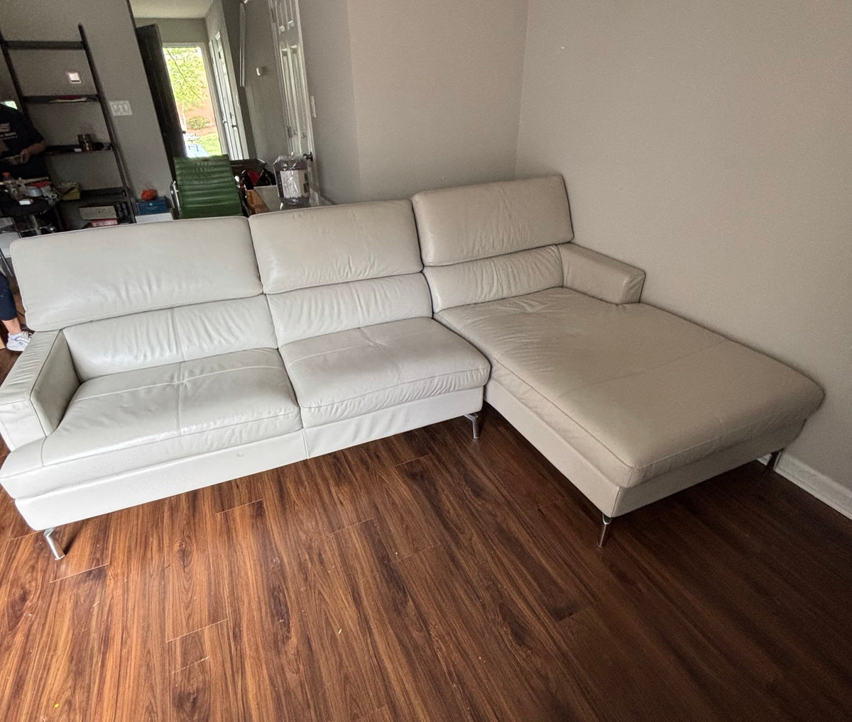 White sectional from the chaise end