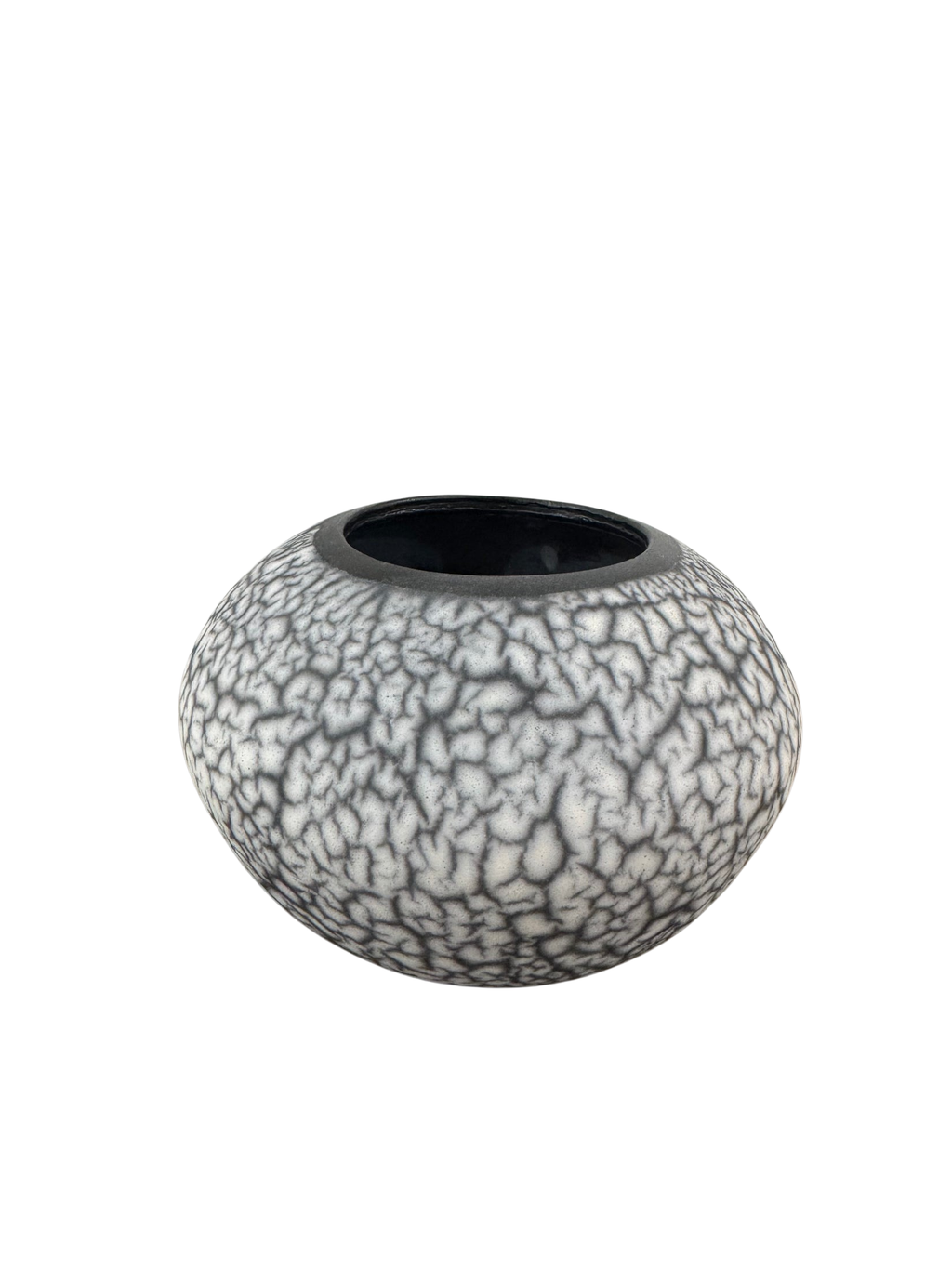 Studio Pottery Vase White Crackle Lichen Glaze Dark Body Impressed Mark