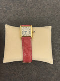 Cartier Tank Style Wristwatch Gold Tone Roman Dial Red Lizard Strap Signed Buckle
