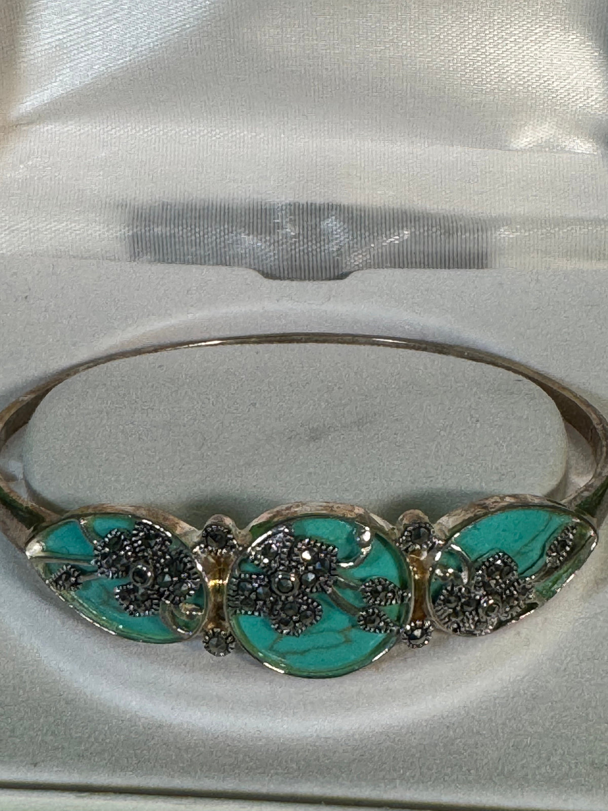 Le Vieux Marcasite and Turquoise Hinged Bangle Boxed