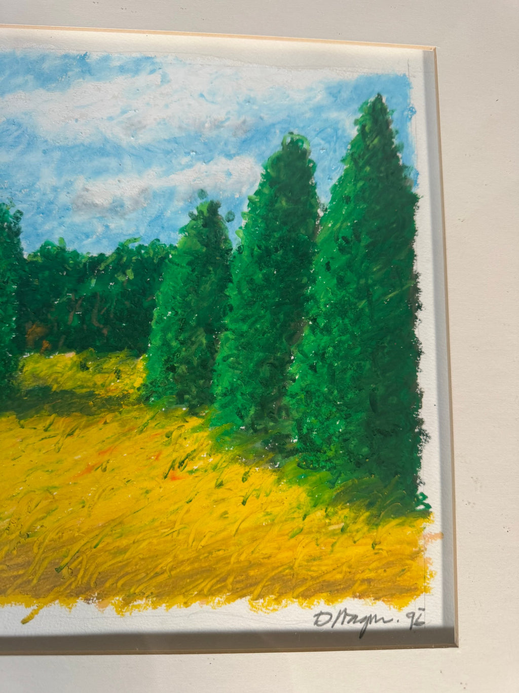 Original Signed D. Hagen Oil Pastel Landscape Magic Meadow 1992 Framed
