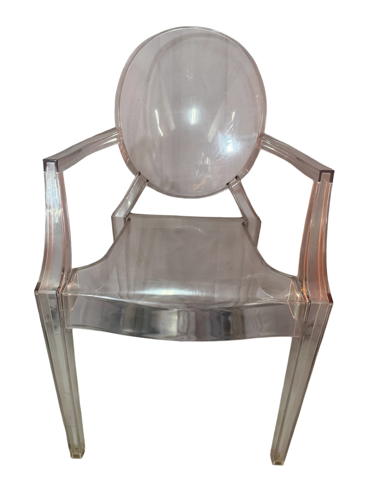 Clear molded armchair with oval back, front view