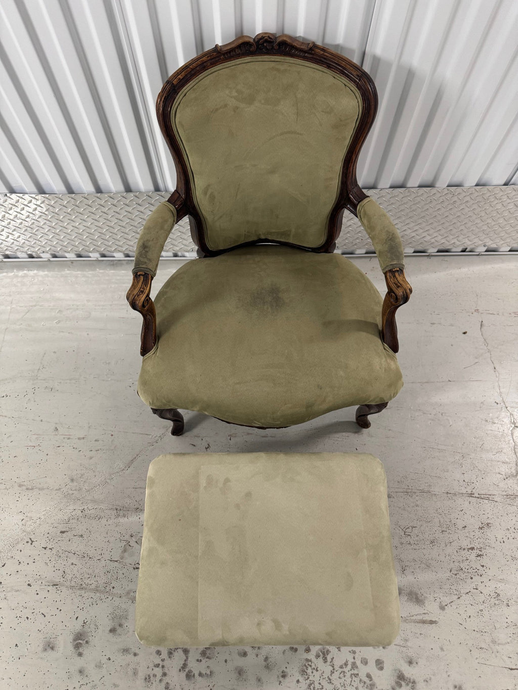 Victorian Carved Walnut Armchair with Matching Ottoman