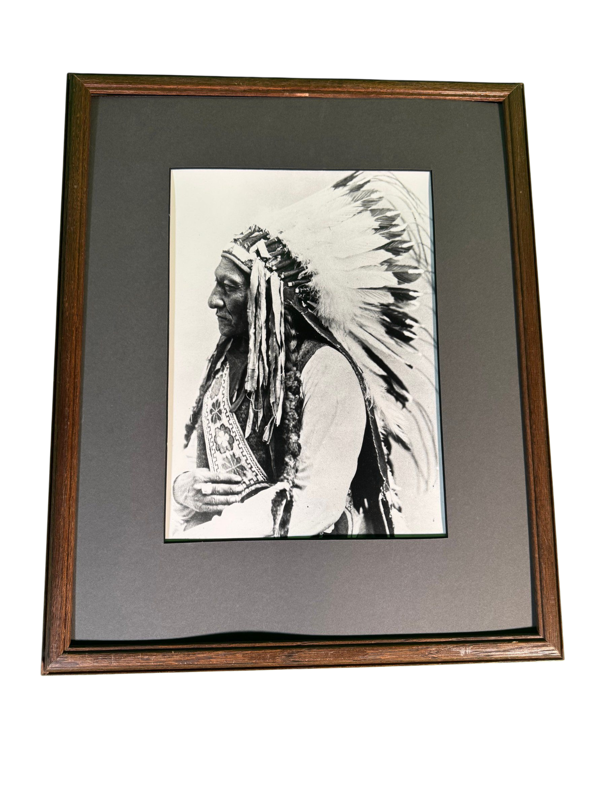 Black and White Photograph Plains Chief War Bonnet Portrait Framed Copy Print