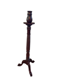 Tall carved wood pedestal candle stand with barley twist column and tripod claw feet base.