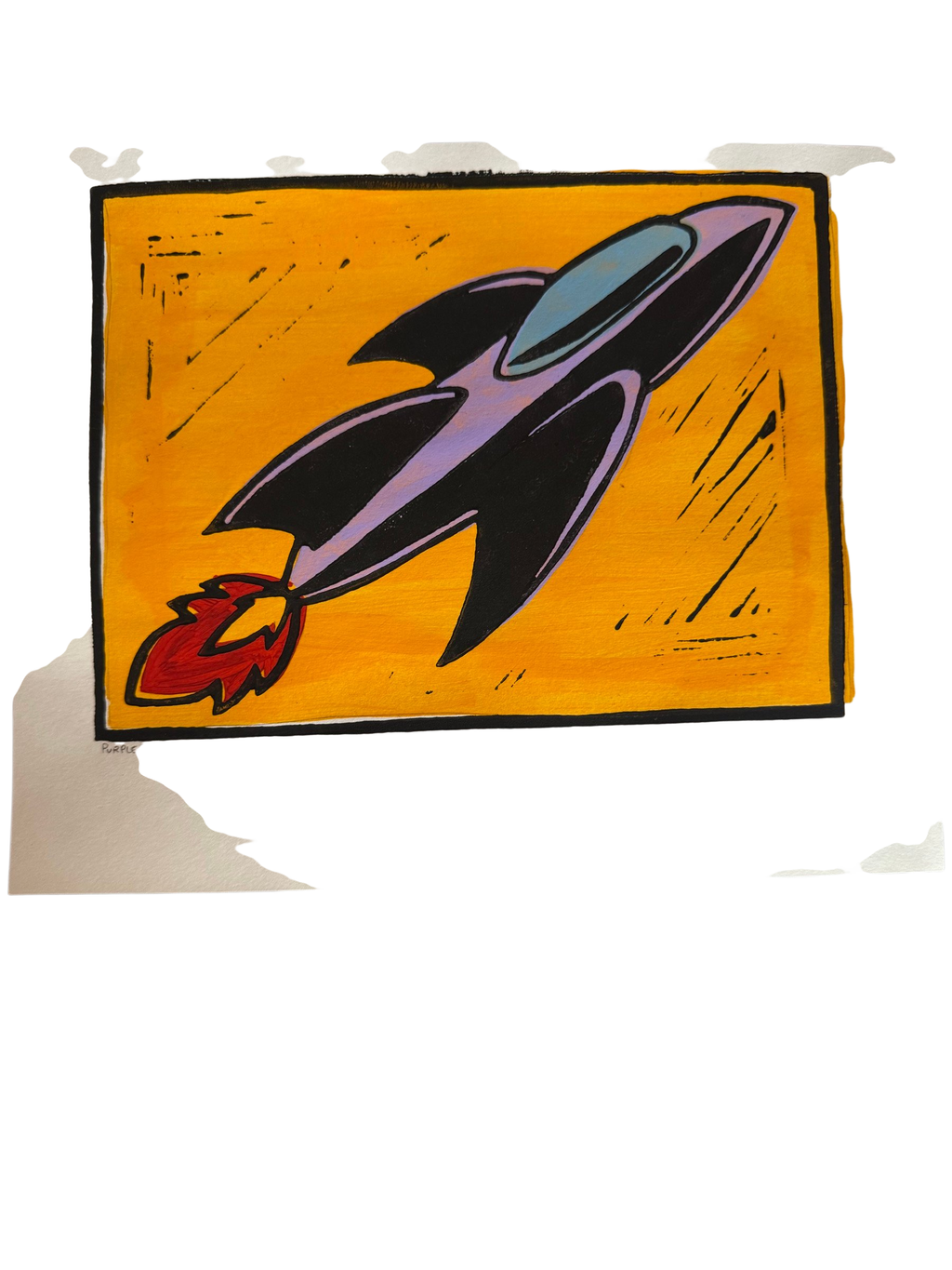 Purple rocket linocut