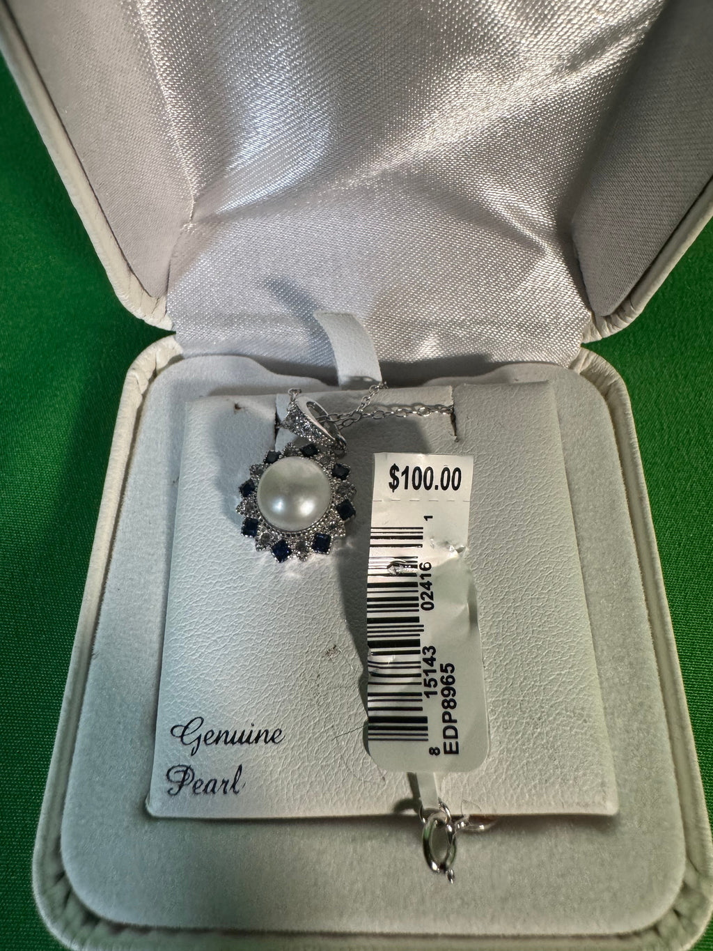Sterling Silver Freshwater Pearl Pendant Blue Spinel Halo 18in Chain