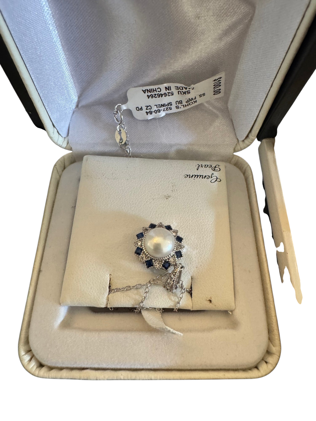Kohl's Sterling Silver Freshwater Pearl Blue Spinel CZ Halo Pendant Necklace New