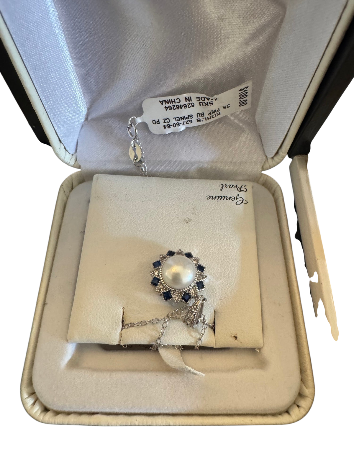 Kohl's Sterling Silver Freshwater Pearl Blue Spinel CZ Halo Pendant Necklace New