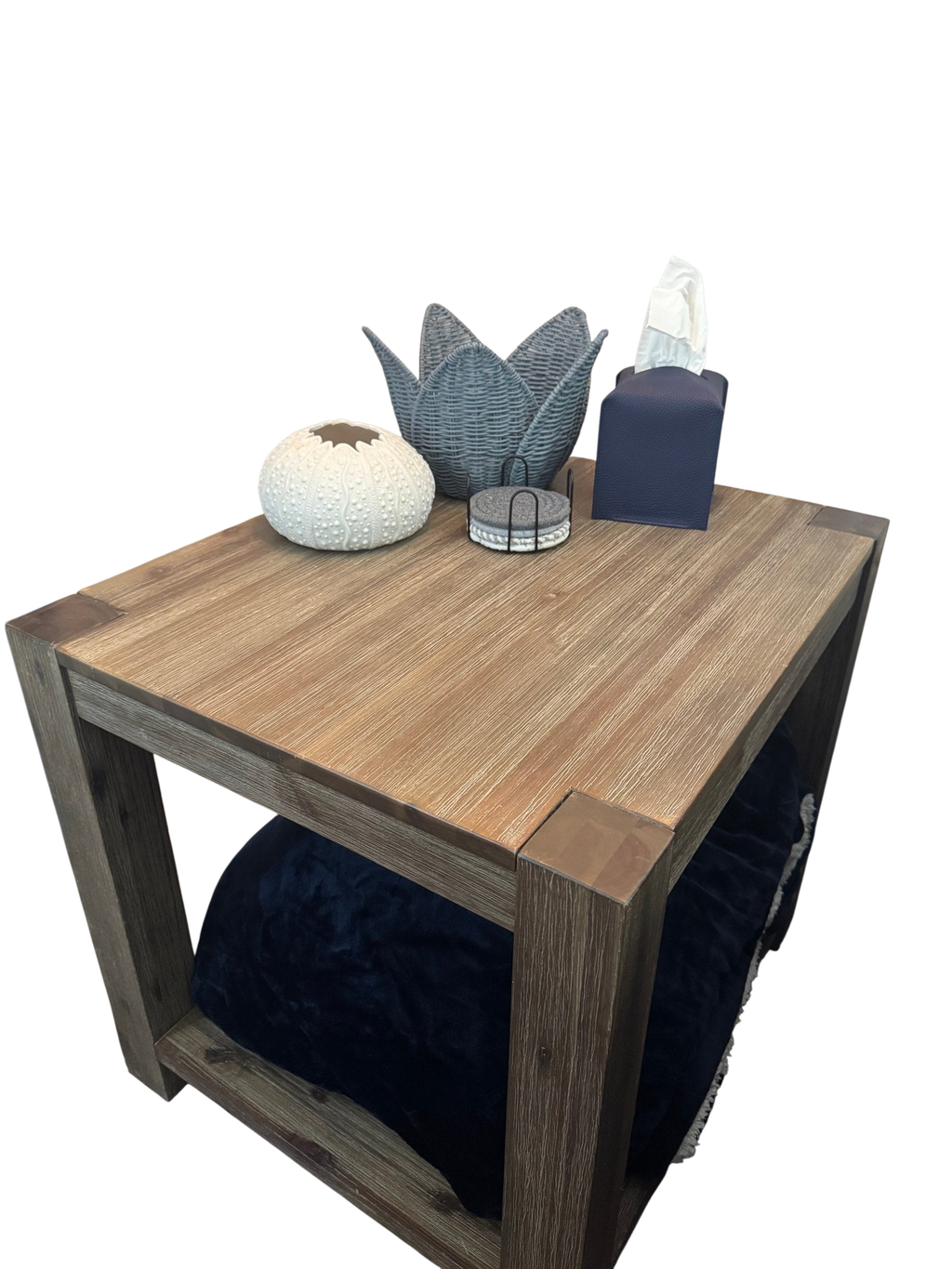 Rustic wood end table with lower shelf