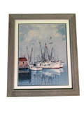 Shrimp Boats Harbor Print Reproduction Signed A.T. Smith Grey Barnwood Frame