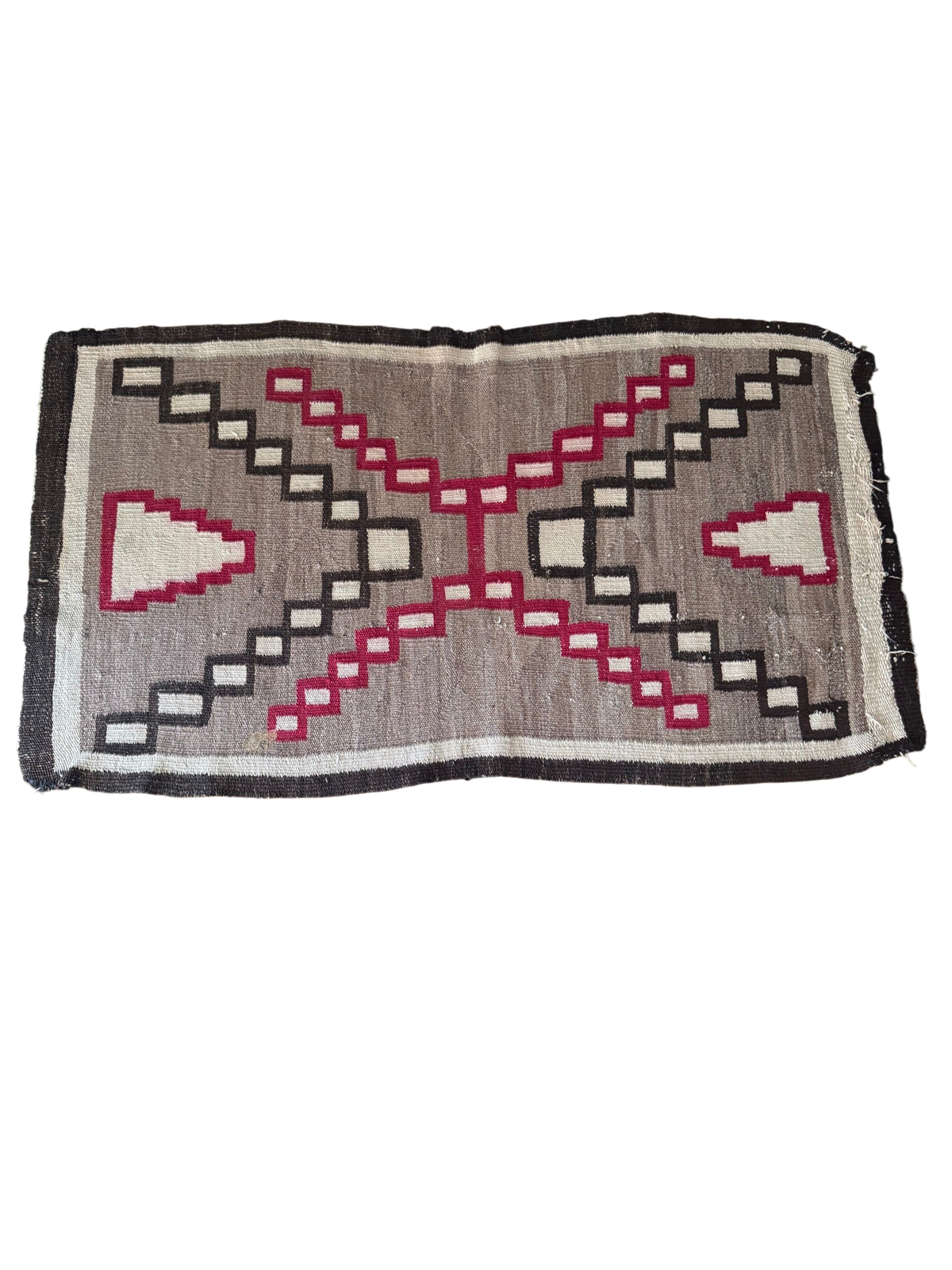 Navajo Pan-Reservation Rug Stepped X Design Handspun Wool 45 x 25.5 in c1920
