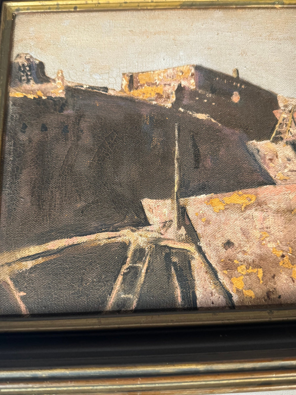 Southwest Pueblo Oil Painting with Kiva Ladders Signed McDonough Vintage Frame