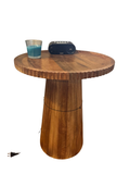 Round fluted pedestal side table with scalloped wood top