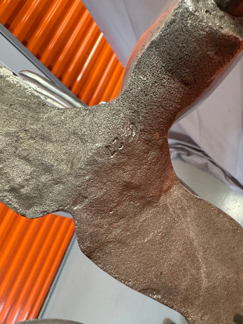 Close view of a cast mark on the aluminum