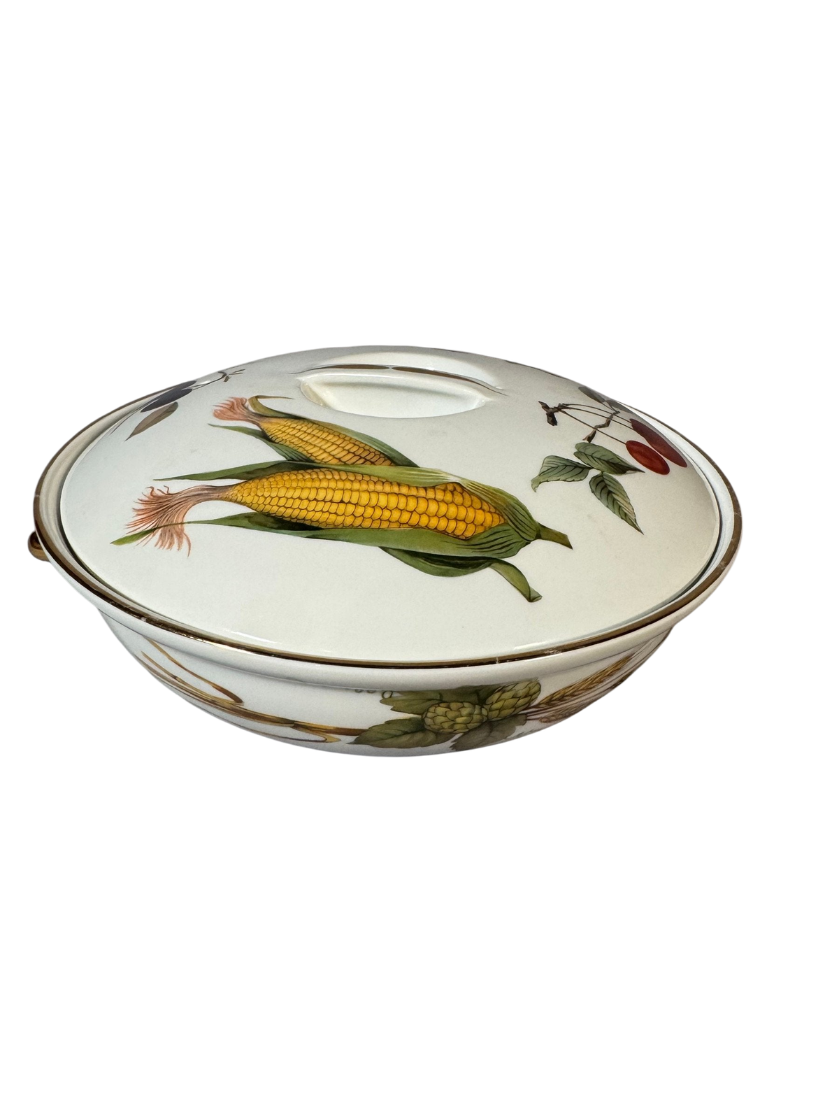 Royal Worcester Evesham Covered Casserole, Gold Shell Handles, Shape 22 Size 3