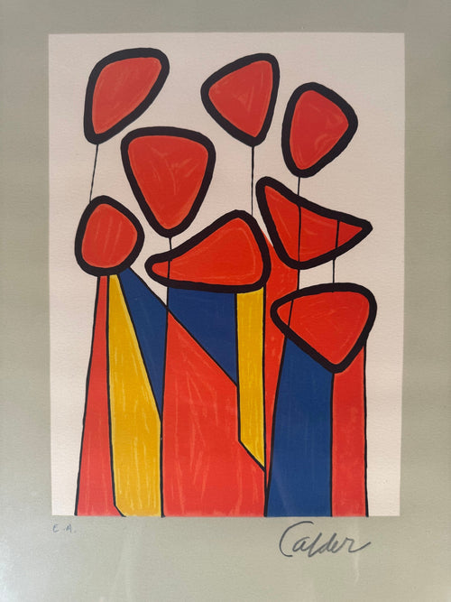 The full sheet, inscribed E.A. lower left and pencil-signed Calder lower right