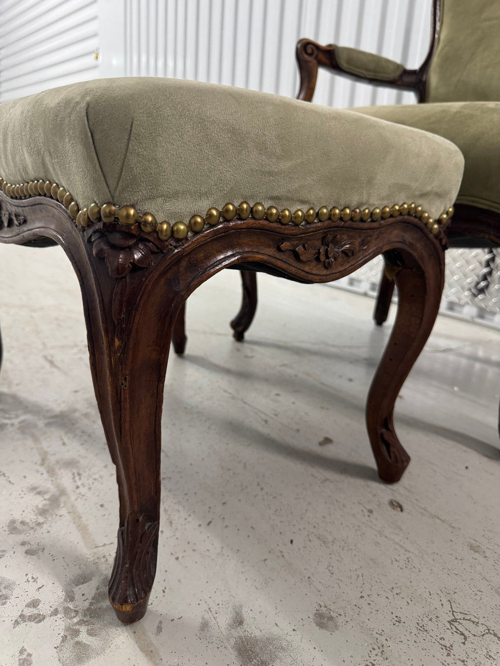 Victorian Carved Walnut Armchair with Matching Ottoman