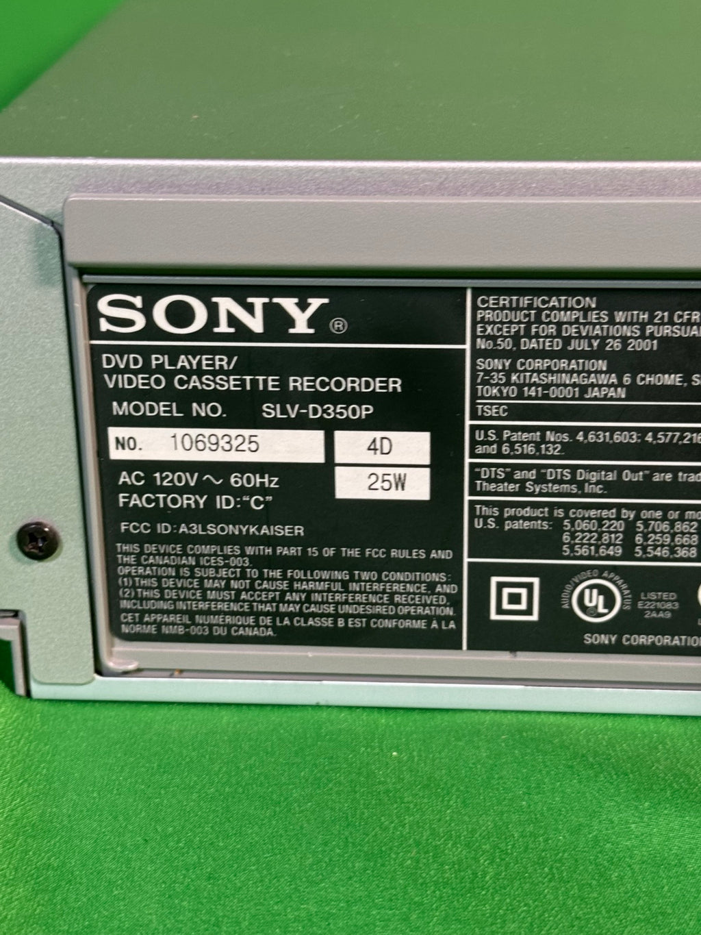 Sony SLV-D350P DVD Player VHS VCR Combo Recorder Silver
