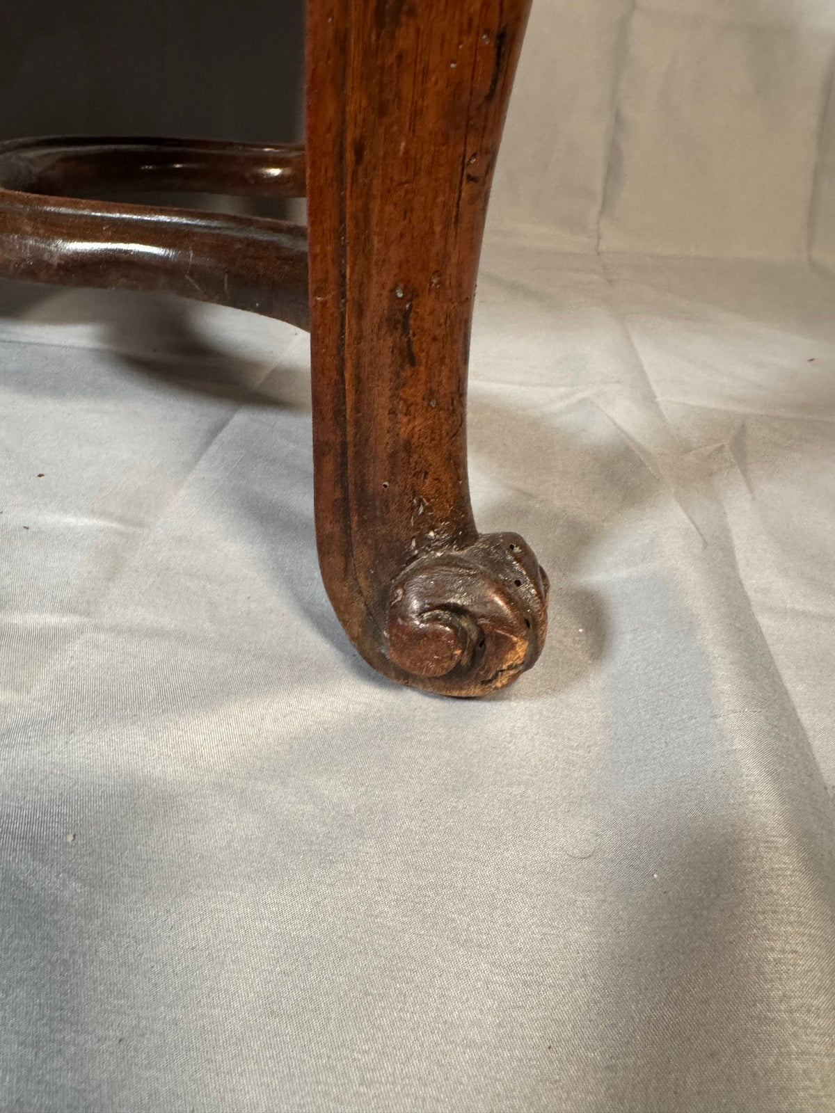 French Carved Walnut Ladderback Side Chair, Antique Needlepoint Seat