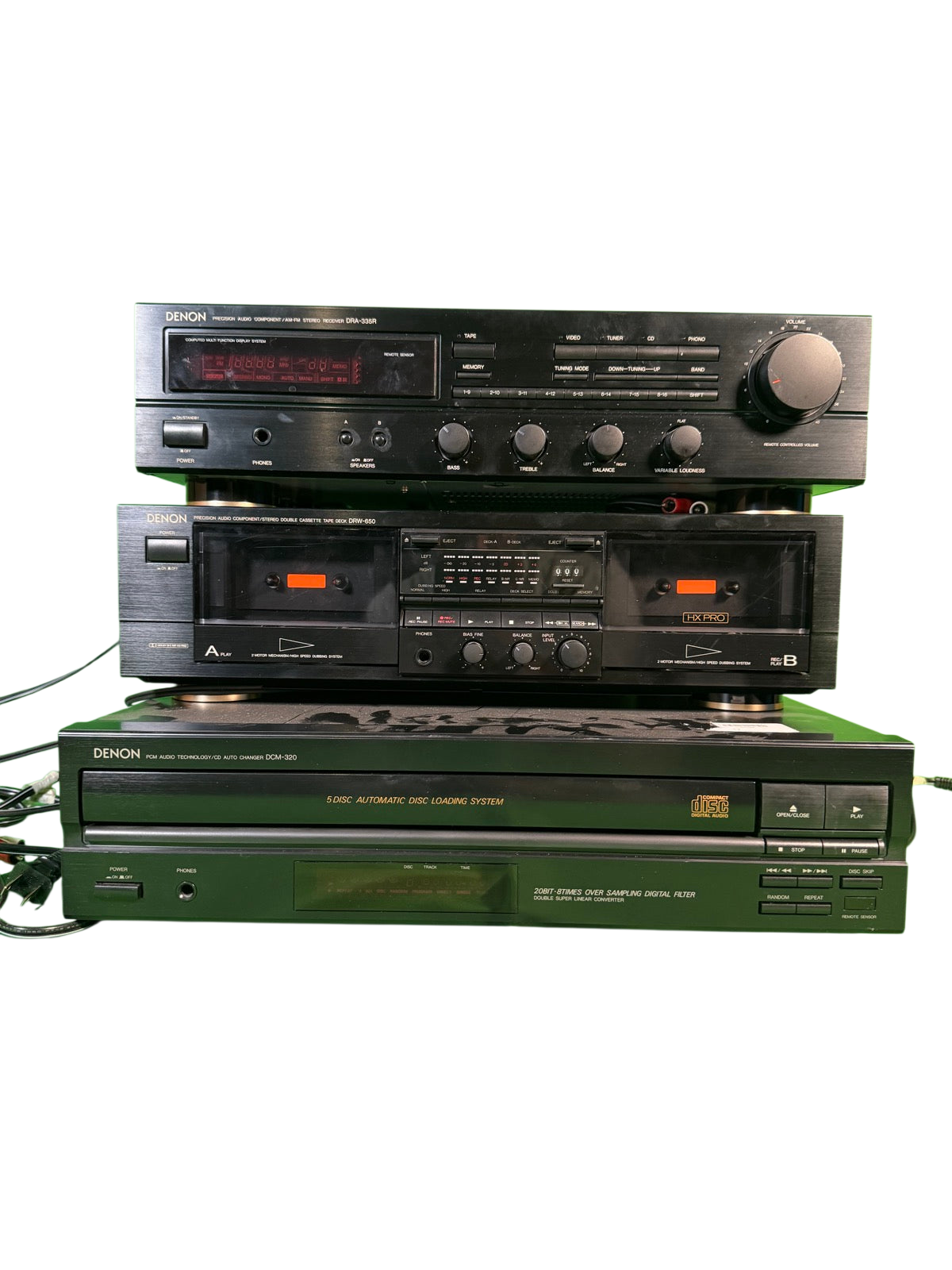 Denon DRA-335R Receiver, DRW-650 Cassette Deck, DCM-320 CD Changer Lot