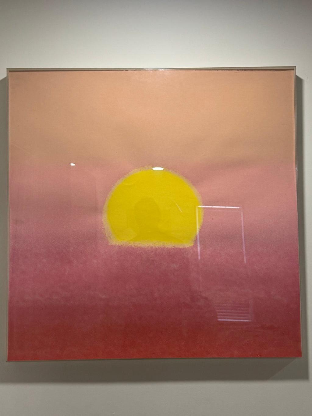 Abstract Colour Field Painting Yellow Disc Red Pink Ground Framed Vintage