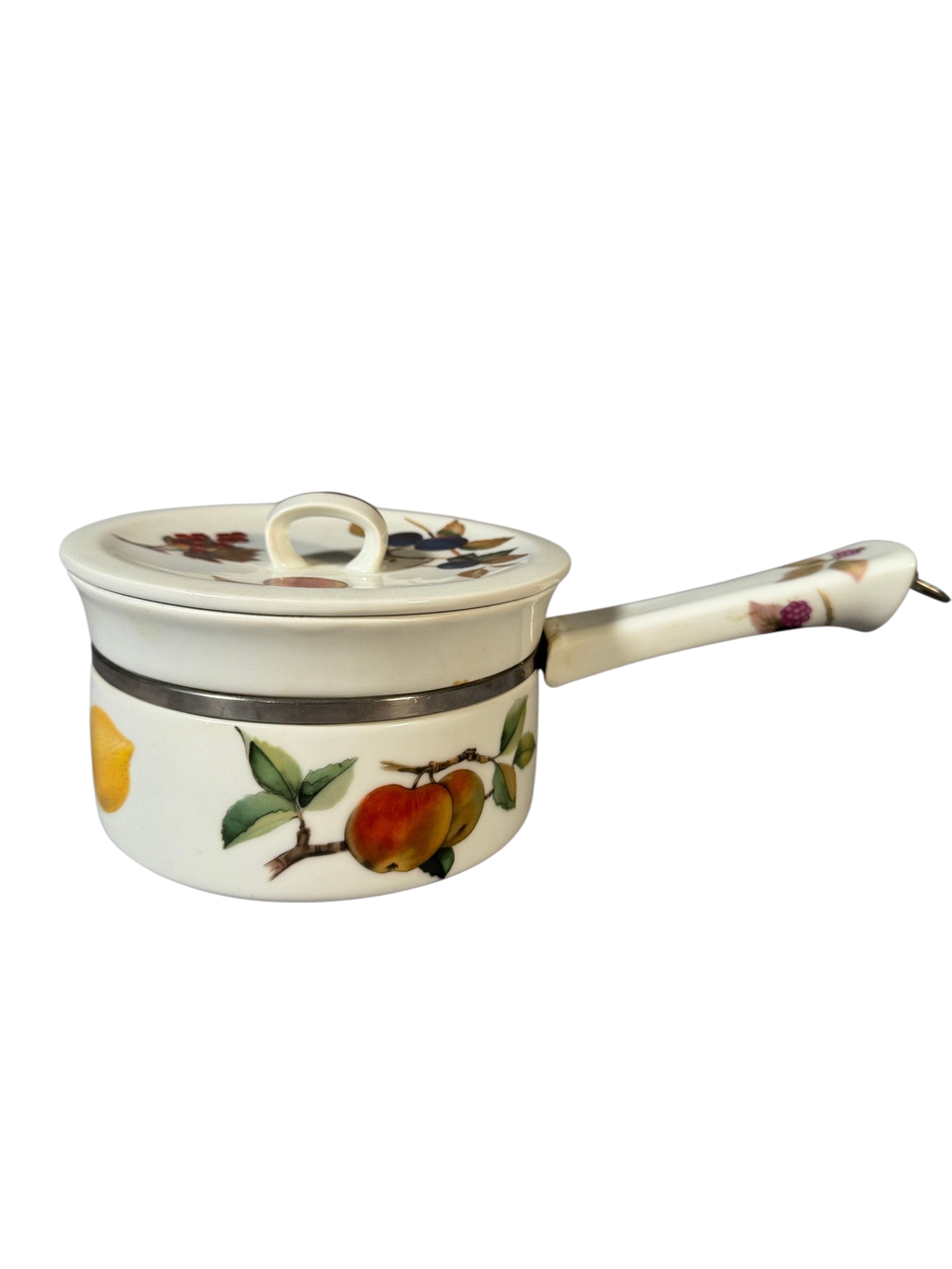 Royal Worcester Evesham Covered Saucepan, Porcelain Handle, Wire Hanger