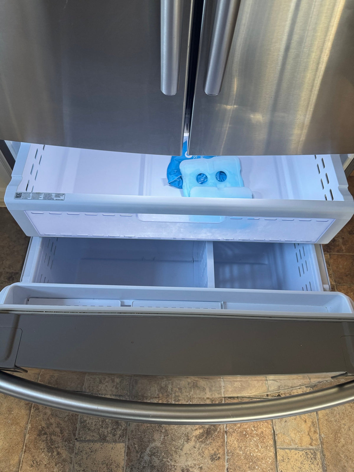 Freezer drawer pulled open