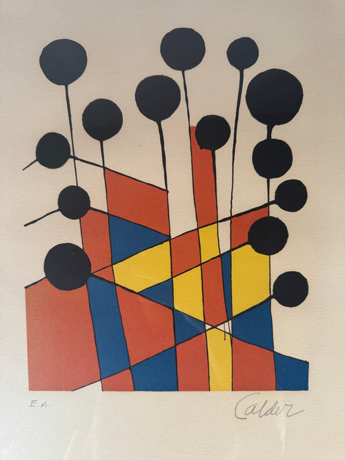 The full sheet, inscribed E.A. lower left and pencil-signed Calder lower right