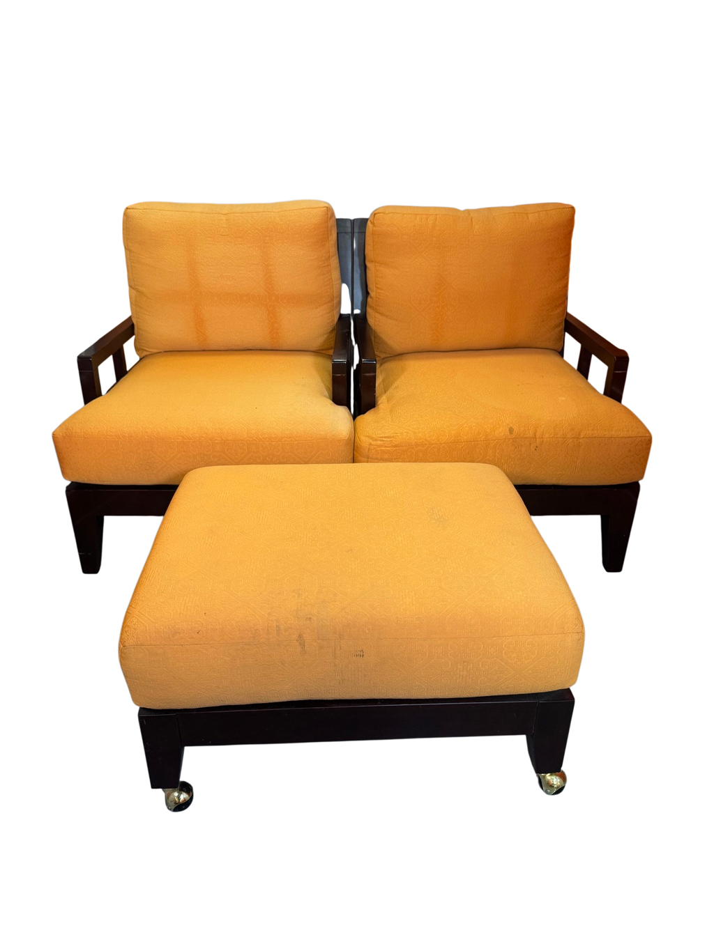 Two lounge chairs with matching ottoman