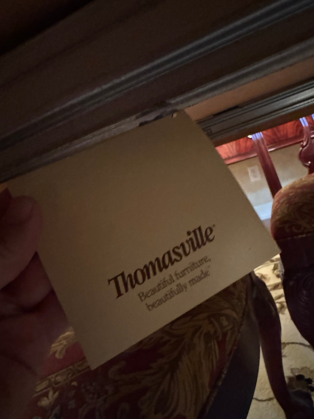 Thomasville brand label found on the furniture