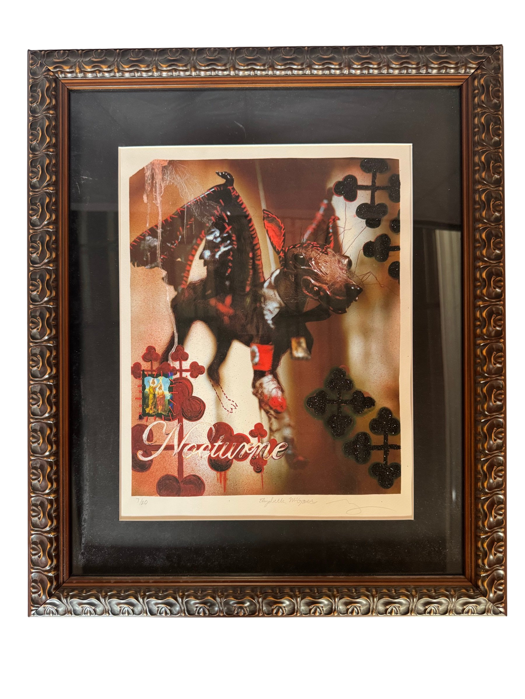 Framed Nocturne print in an ornate frame, straight-on