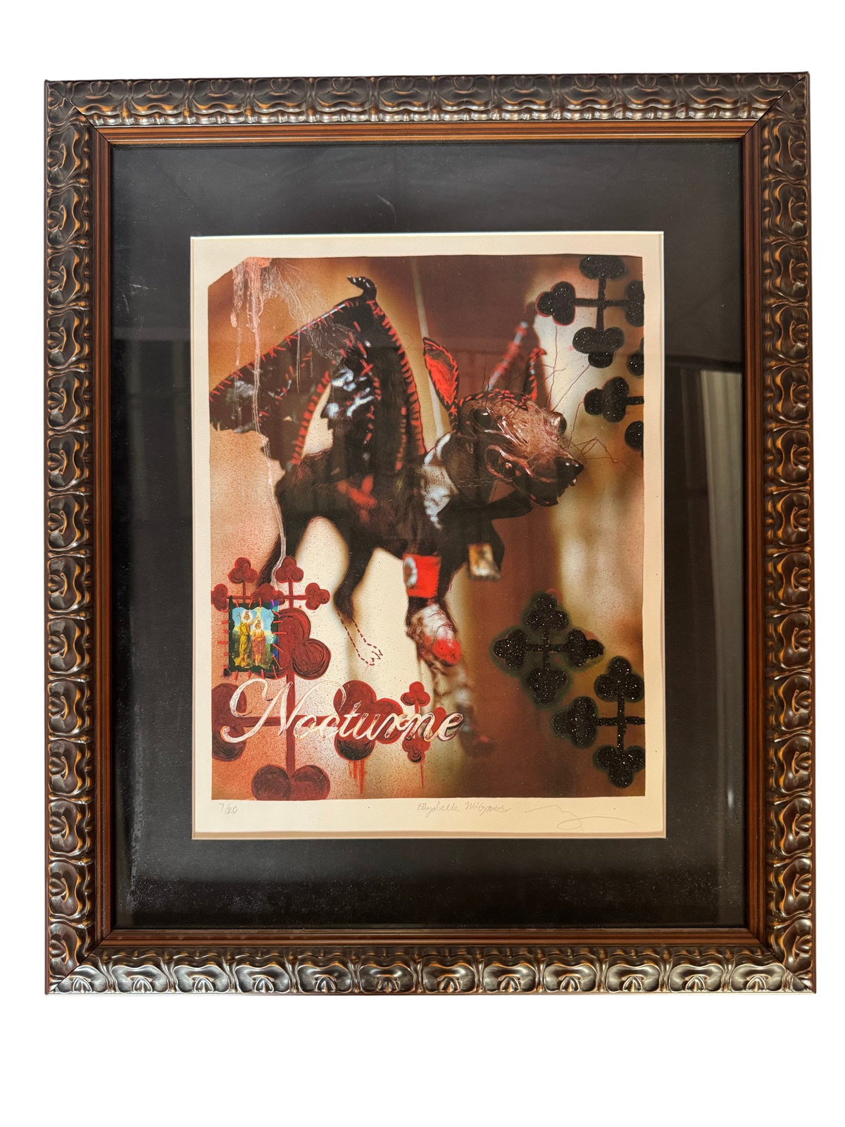 Framed Nocturne print in an ornate frame, straight-on
